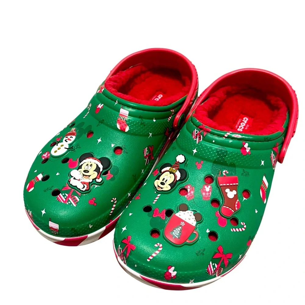 💚💚🌼NWOT CROCS Green and Red Holiday Clogs with Mickey Mouse